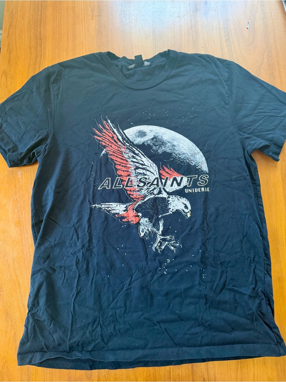 All Saints Black Tee with Red & White Eagle Graphic